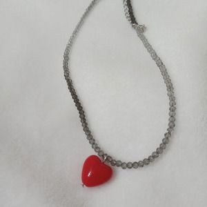 Red heart crystal beads necklace